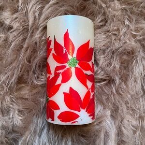Vintage Poinsettia Christmas Pillar Candle
